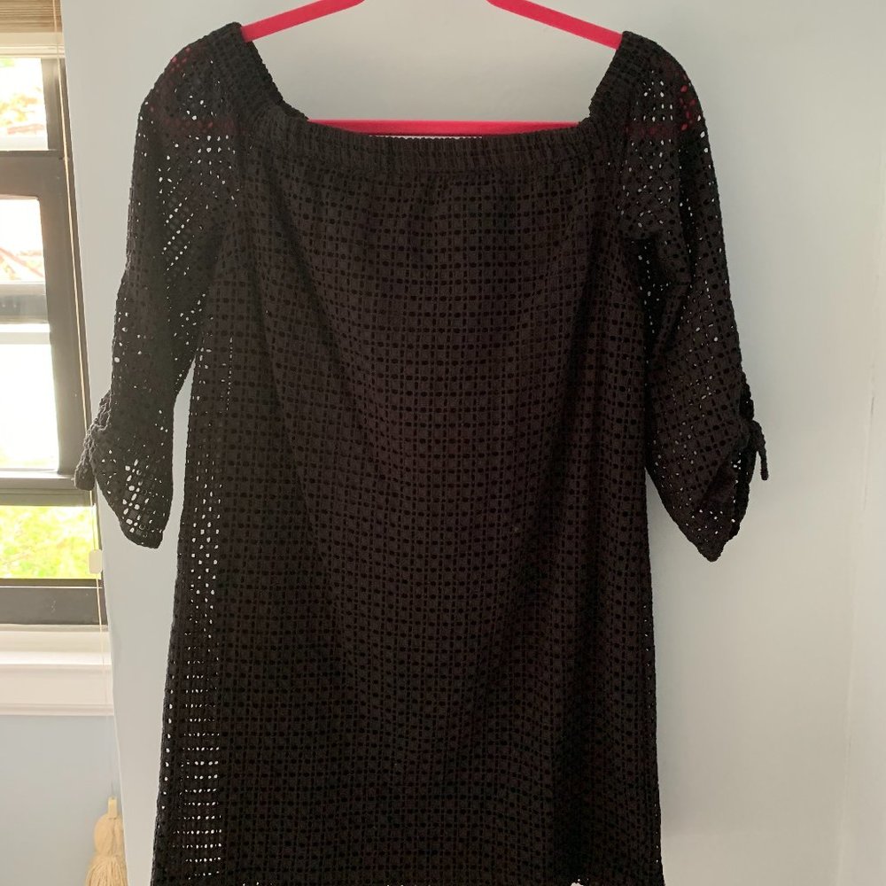 1. State, Short Black Dress, off the shoulder